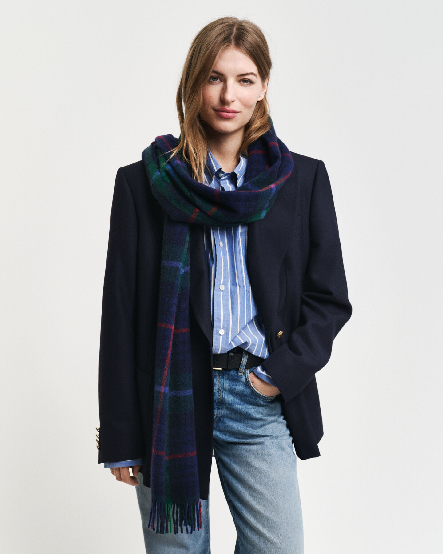 Cachecol em mistura de caxemira com padrão de xadrez