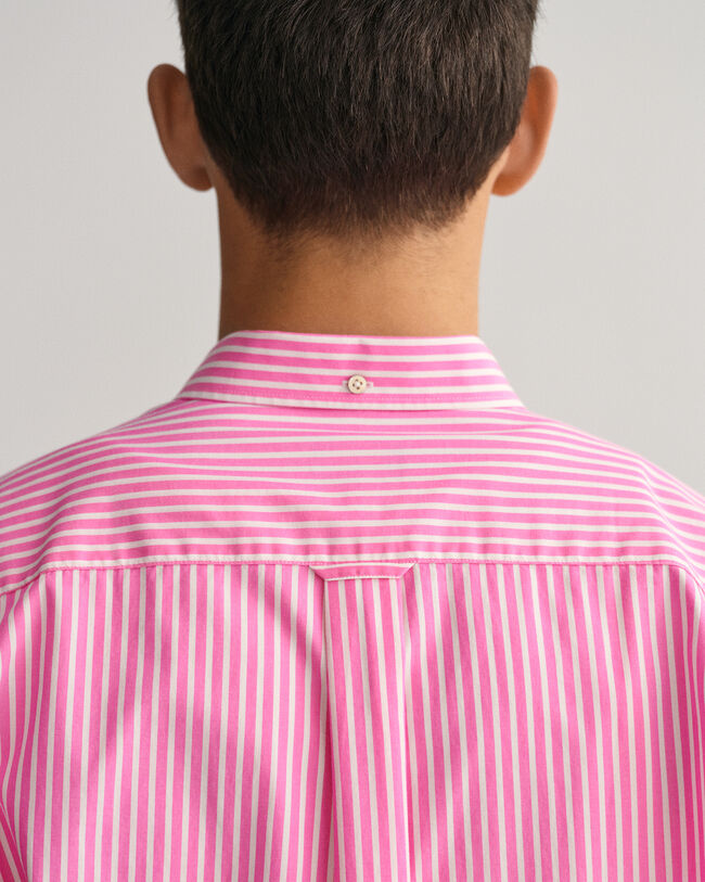 Camisa de popelina às riscas de manga curta regular fit