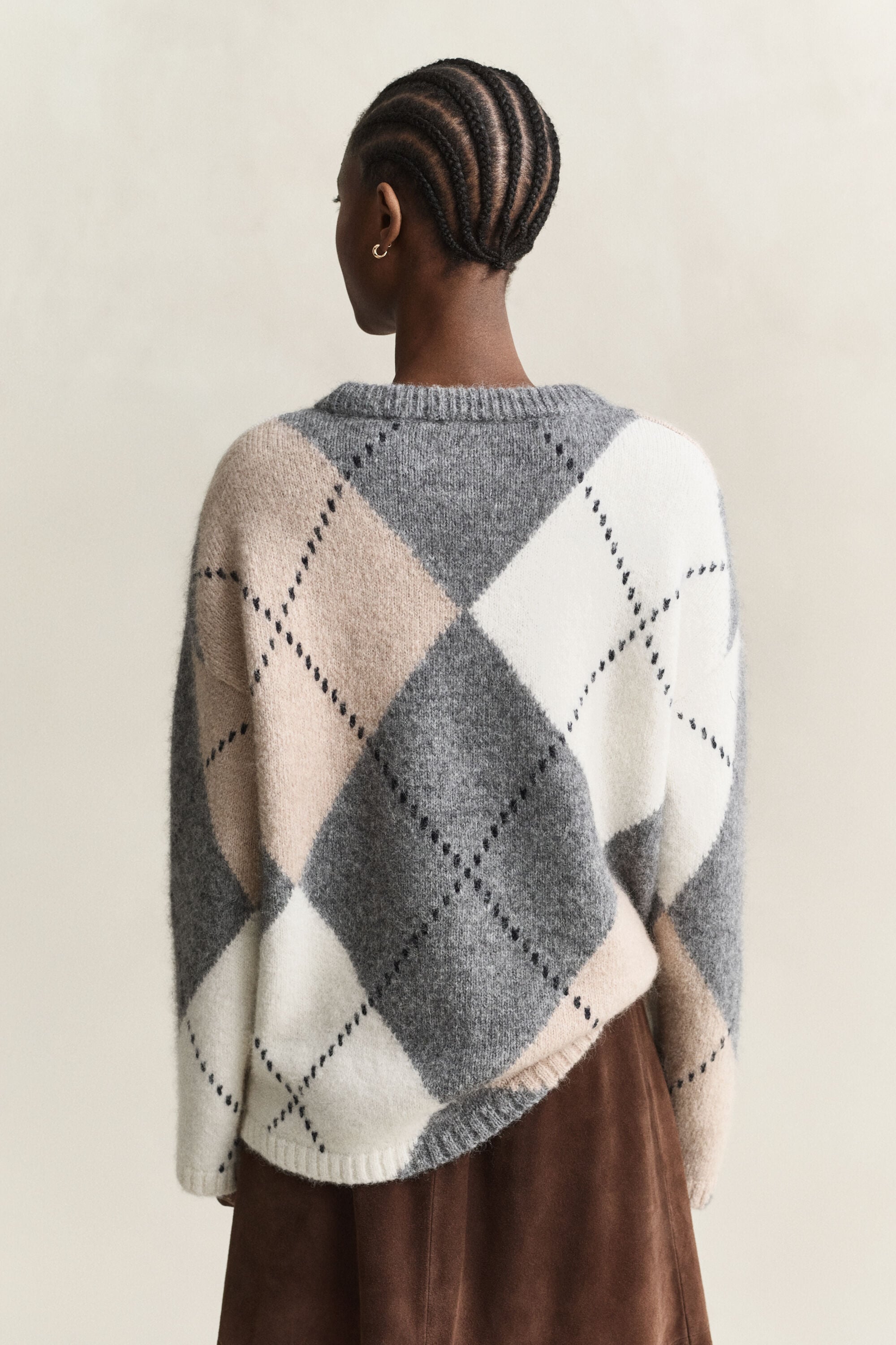 Camisola de malha em mistura de lã de alpaca Argyle