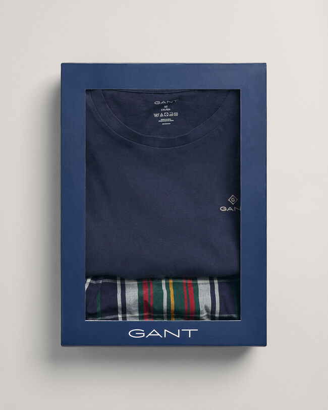 Caixa presente conjunto de pijama com t-shirt em xadrez