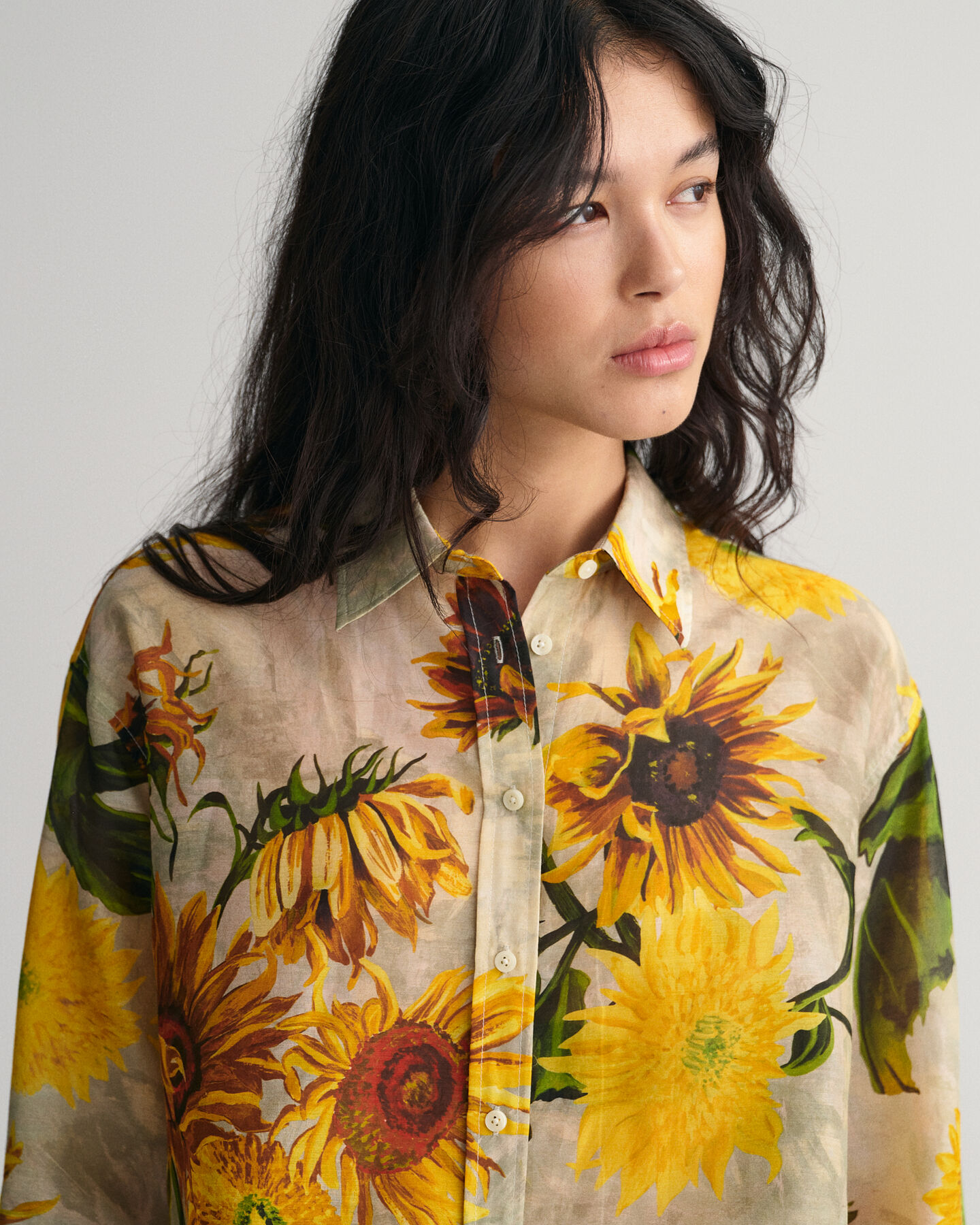 Camisa em seda e algodão com estampado Sunflower relaxed fit