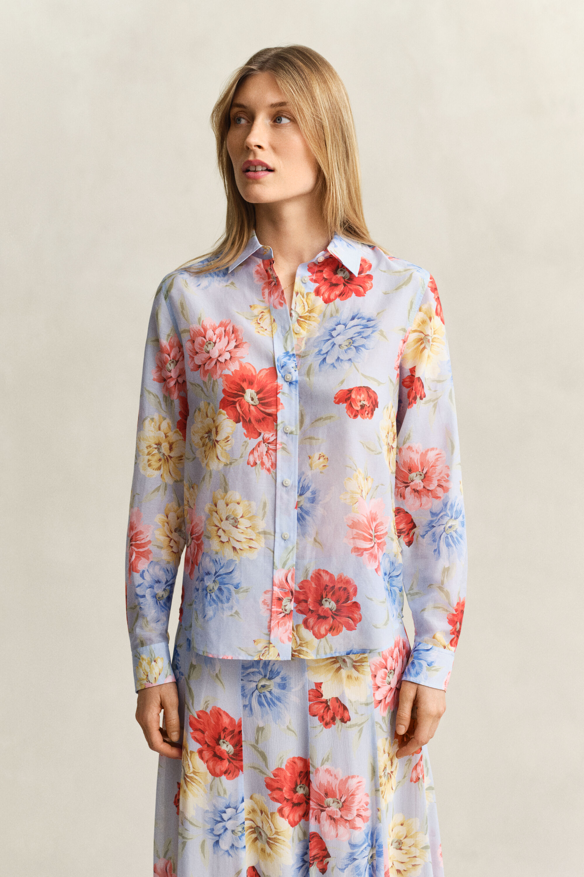 Camisa em seda e algodão floral