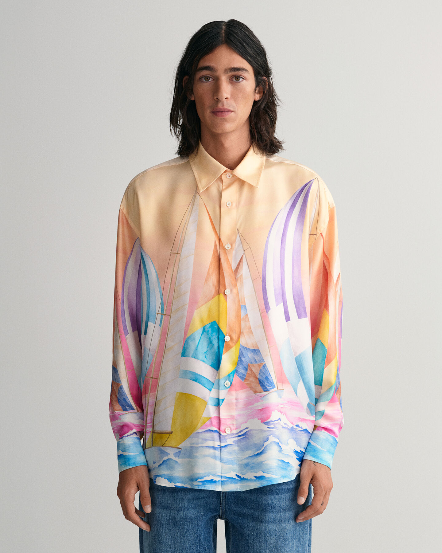 Camisa de seda com estampado Sailing oversized