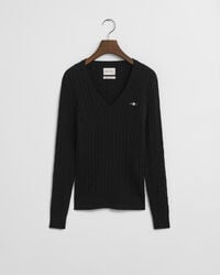 Camisola de malha entrançada com decote em V em algodão com elastano