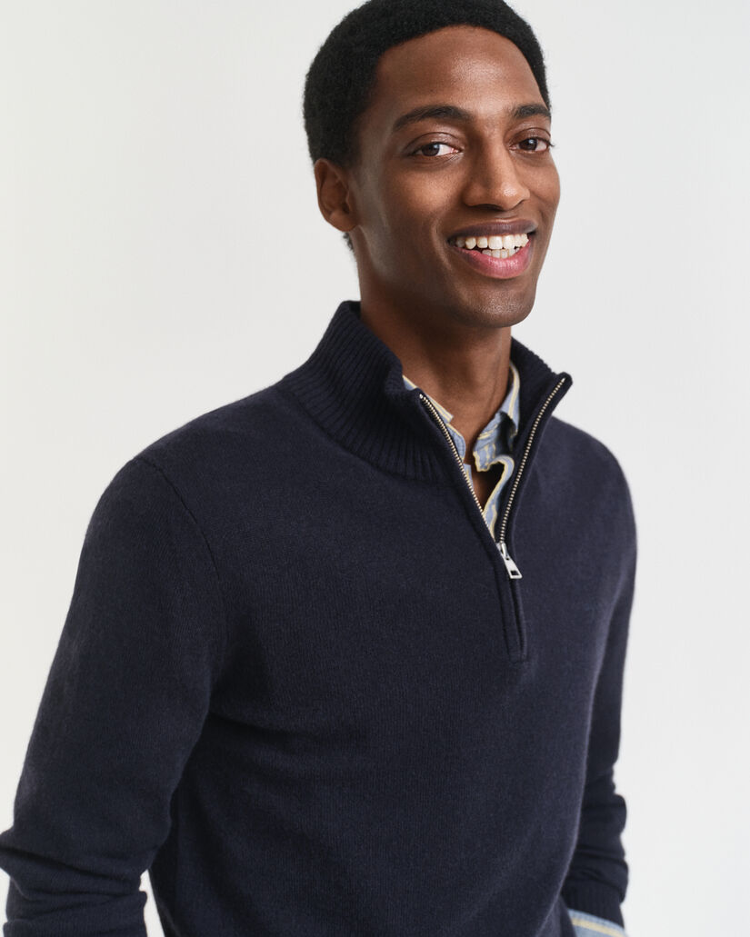 Camisola de malha com meio fecho de correr em caxemira