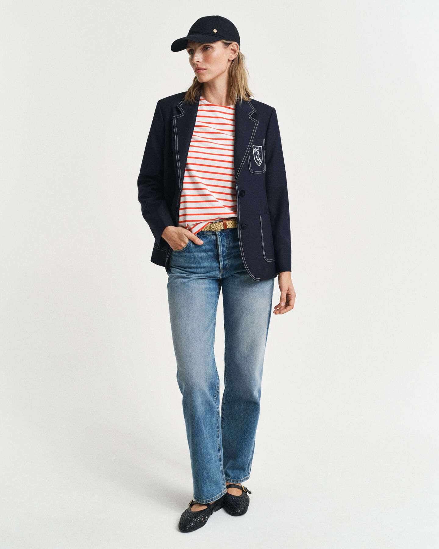 T-shirt com mangas a 3/4 e riscas de marinheiro