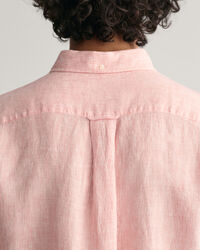 Camisa de linho com manga curta às riscas regular fit