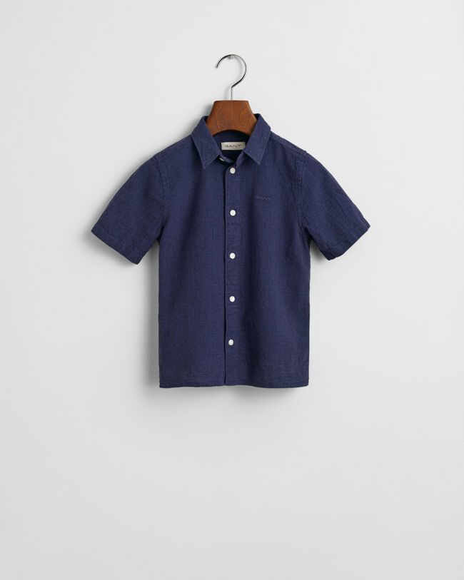 Camisa de manga curta em linho e algod&atilde;o Kids