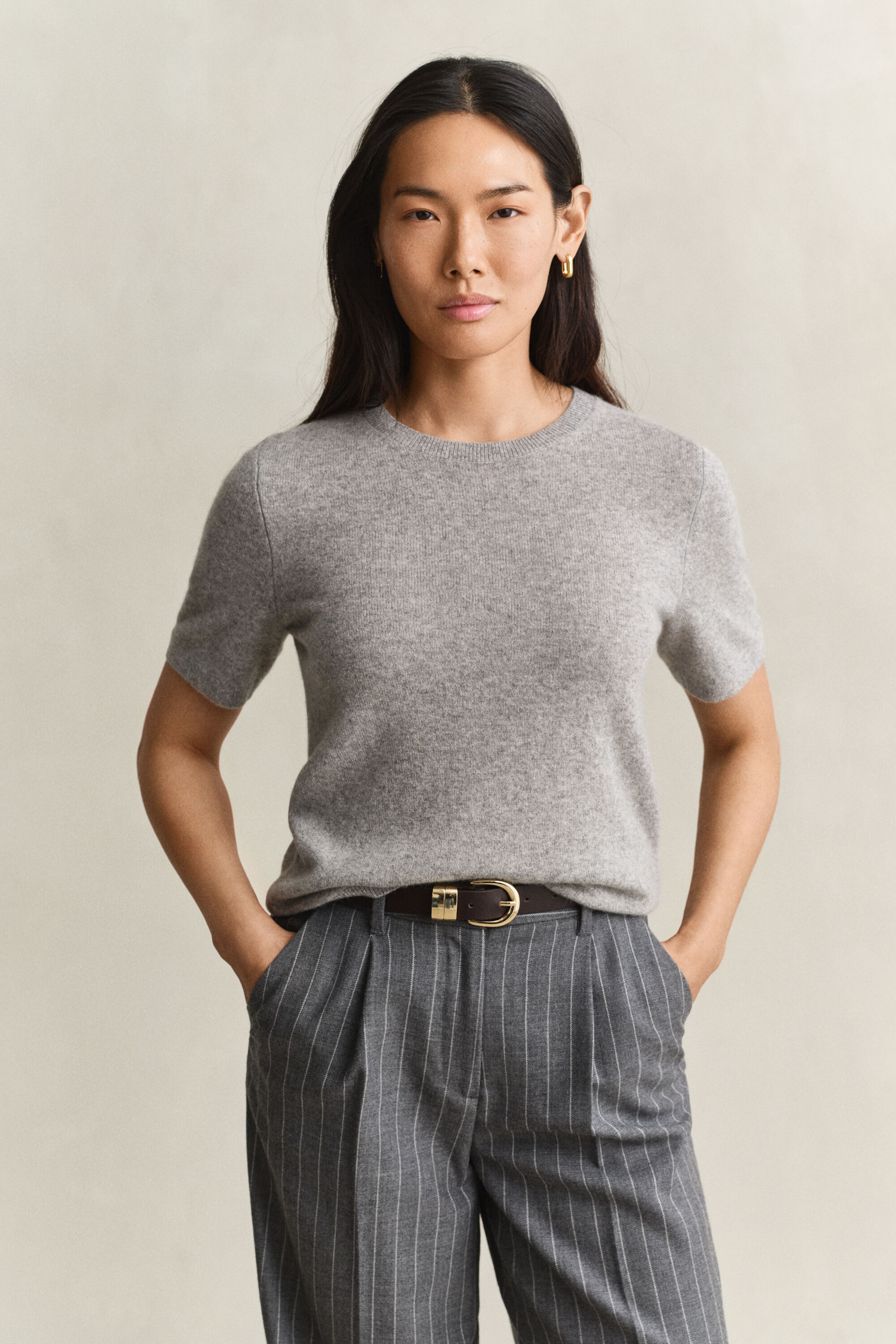 Camisola de malha com manga curta em caxemira