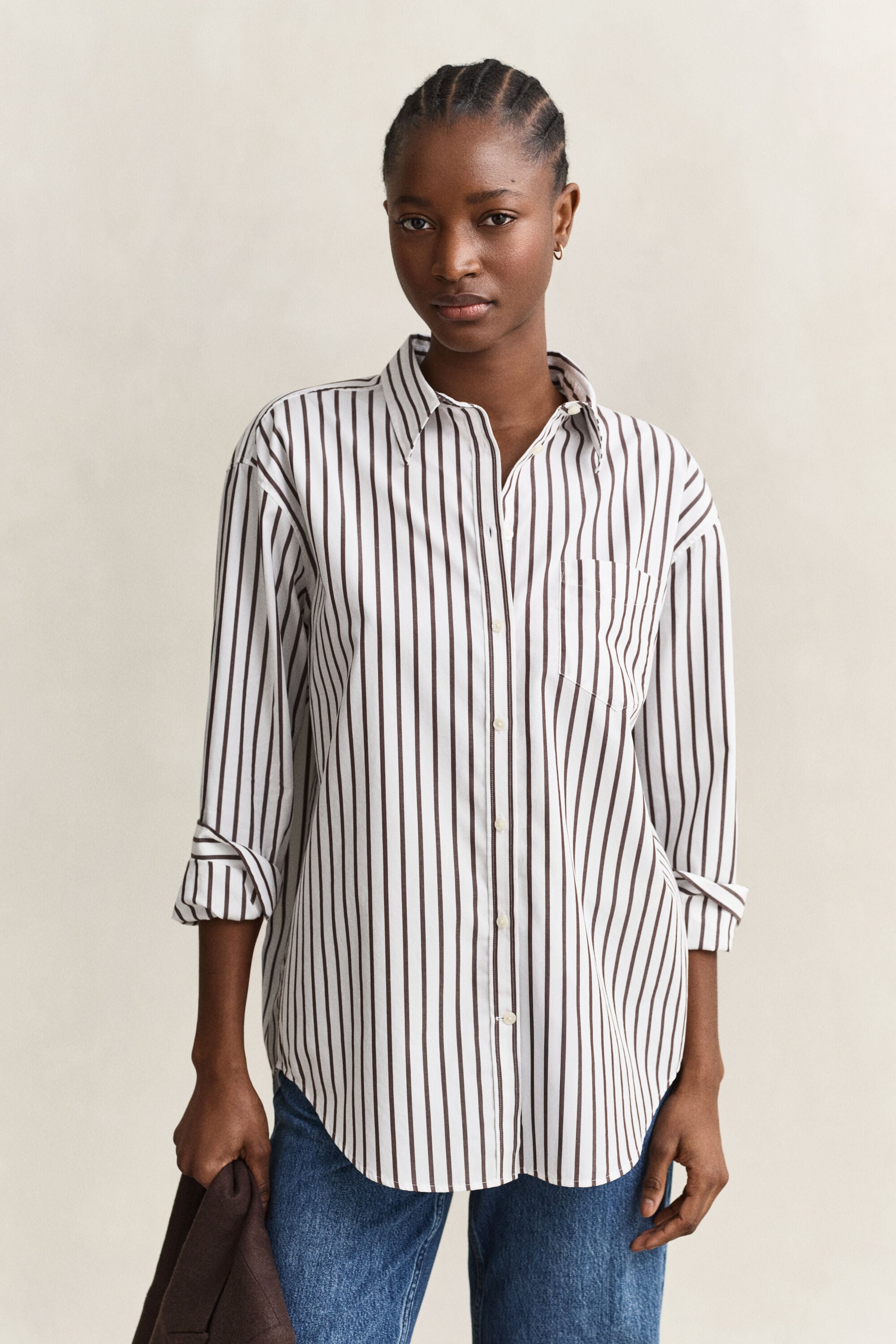 Camisa em popelina às riscas Classic relaxed fit