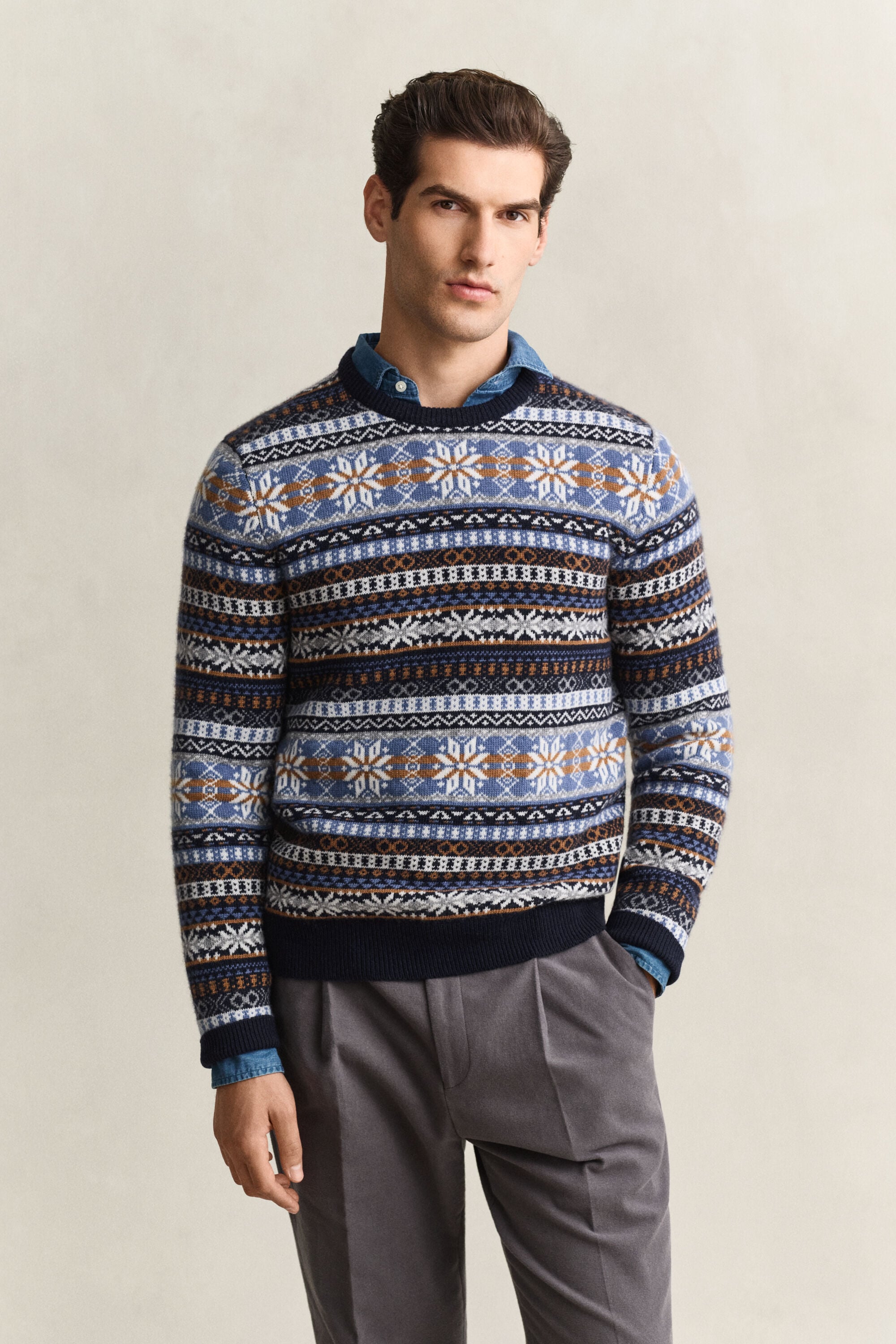 Camisola de malha com decote redondo Fair Isle