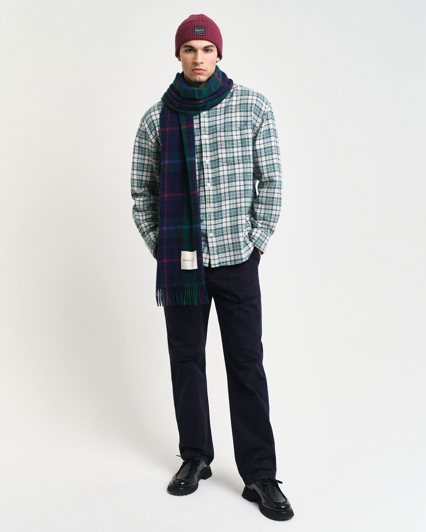 Camisa em padrão de xadrez texturizado oversized