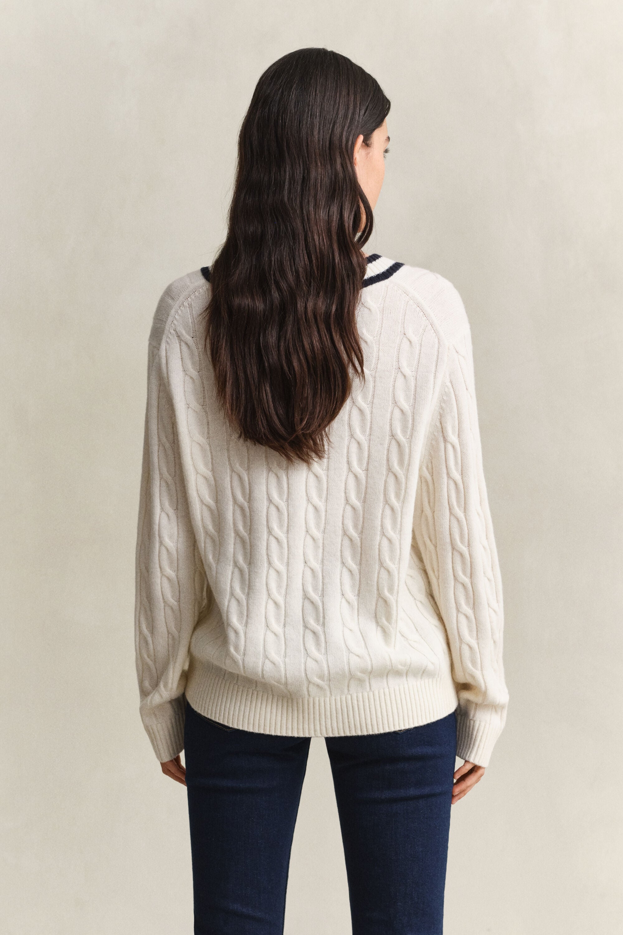 Camisola de malha entrançada em lã de merino
