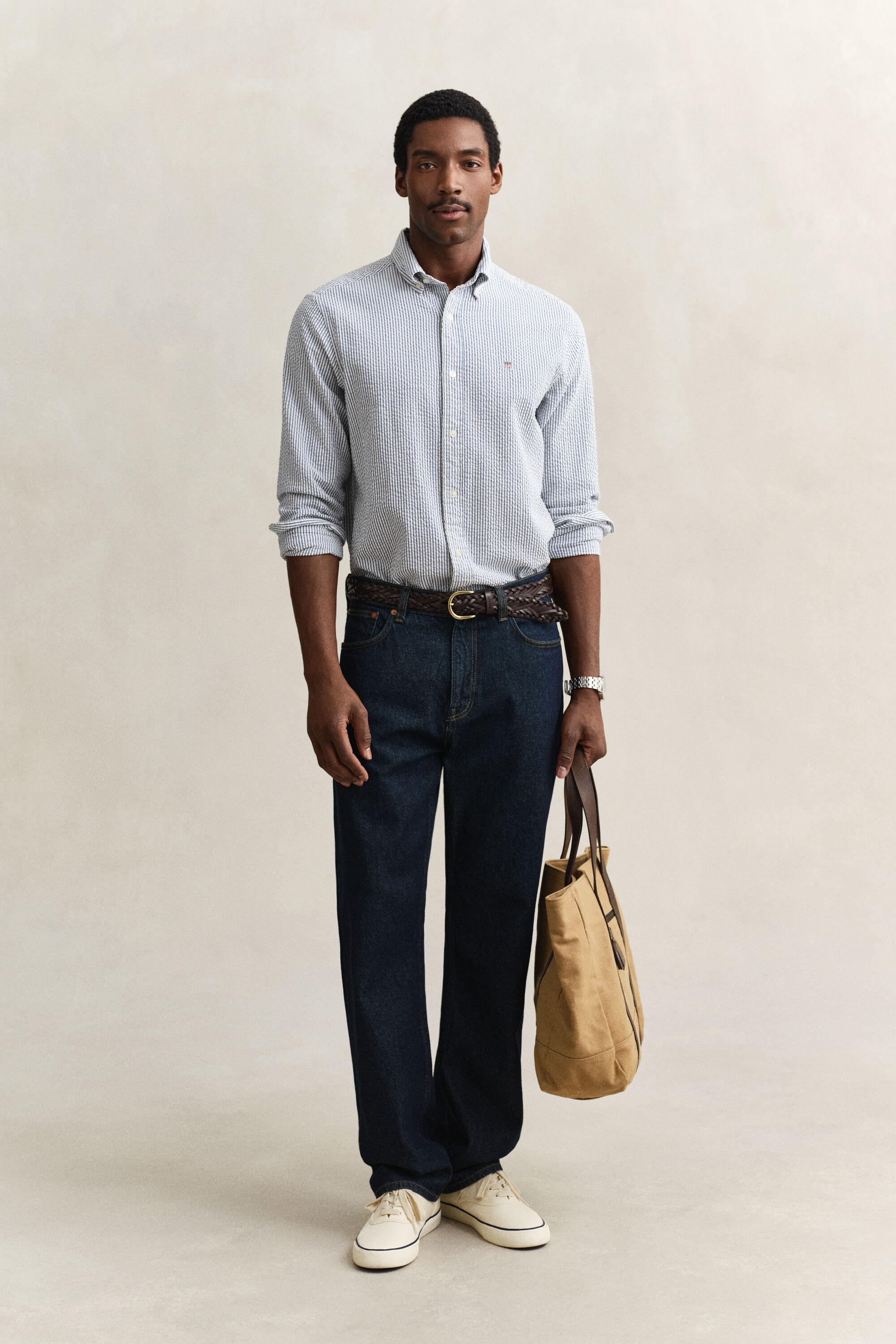 Camisa Seersucker às riscas regular fit