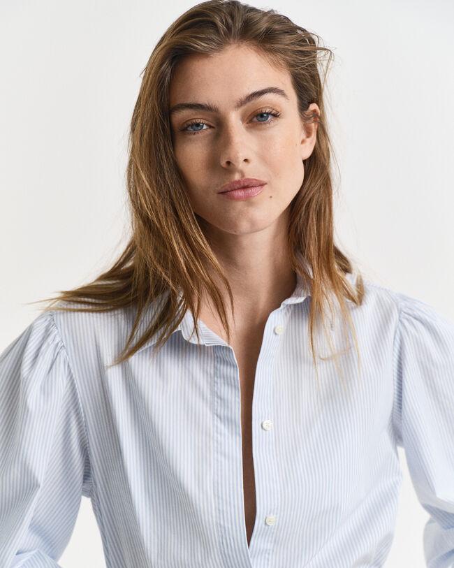 Vestido em popelina às riscas Classic