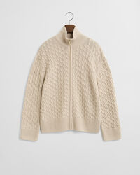 Casaco de malha entrançada com fecho de correr