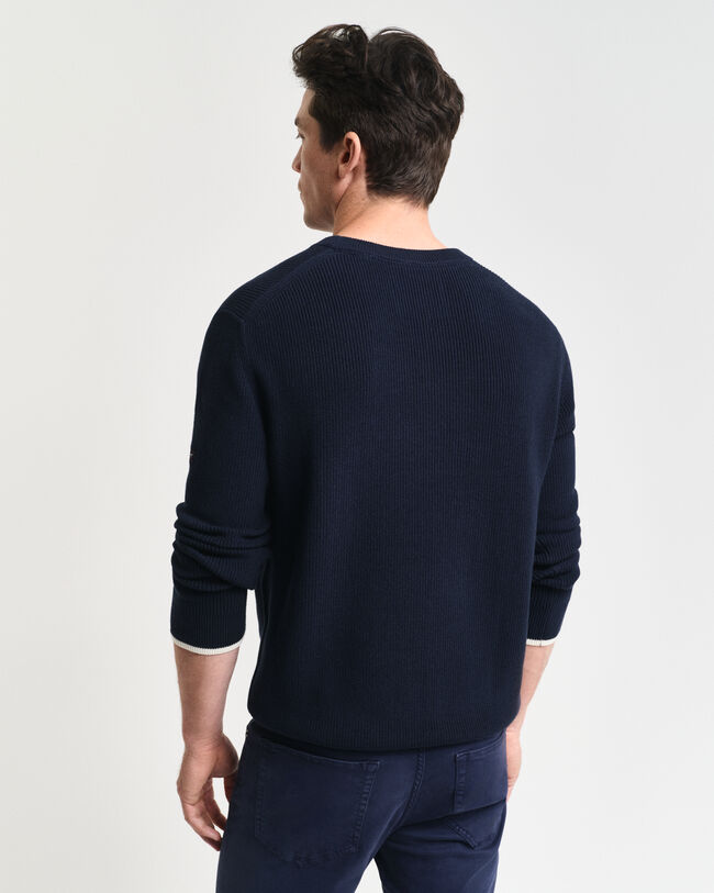 Camisola de malha com decote redondo em algodão canelado