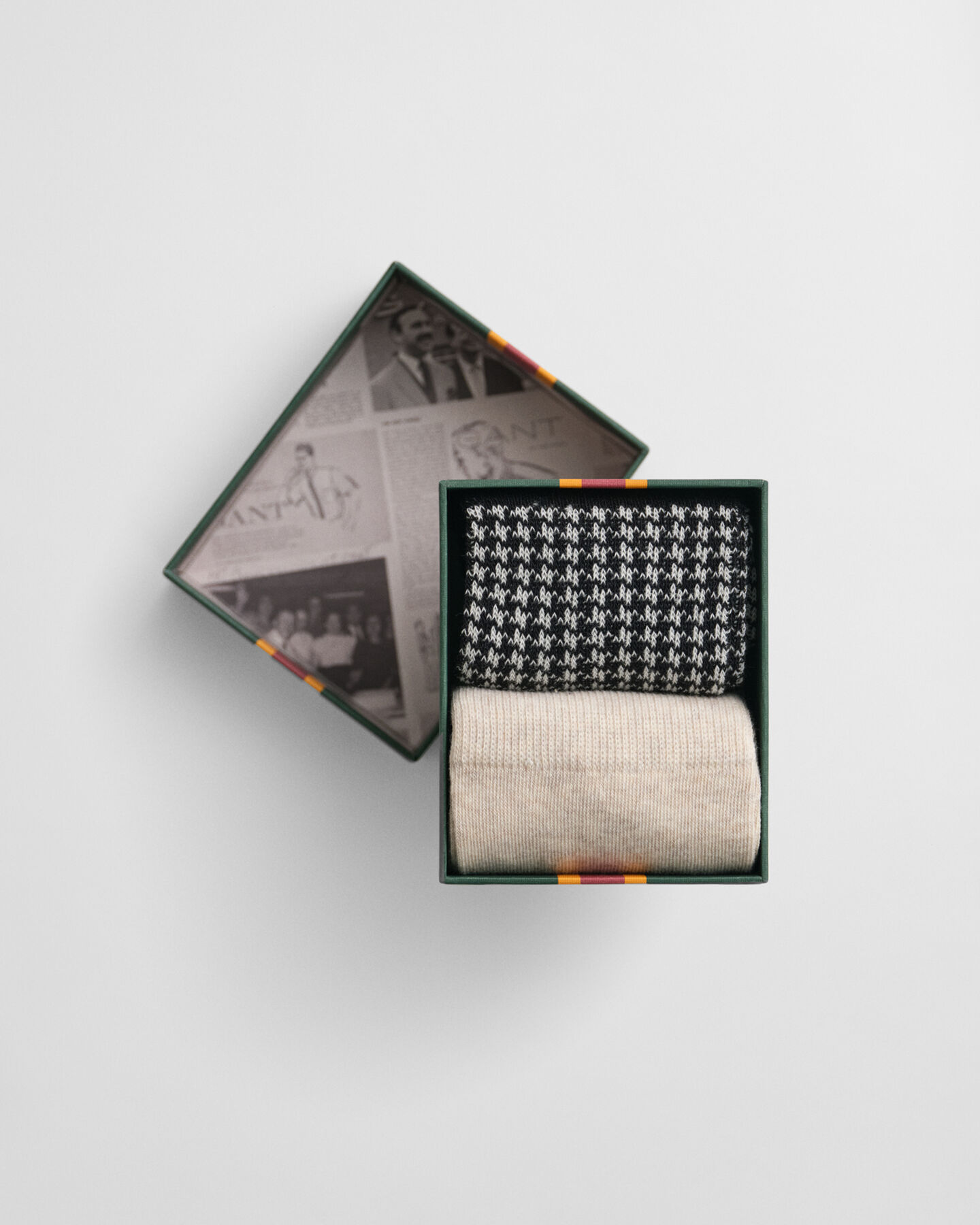 Caixa de presente com pack de dois pares de meias com padrão Houndstooth