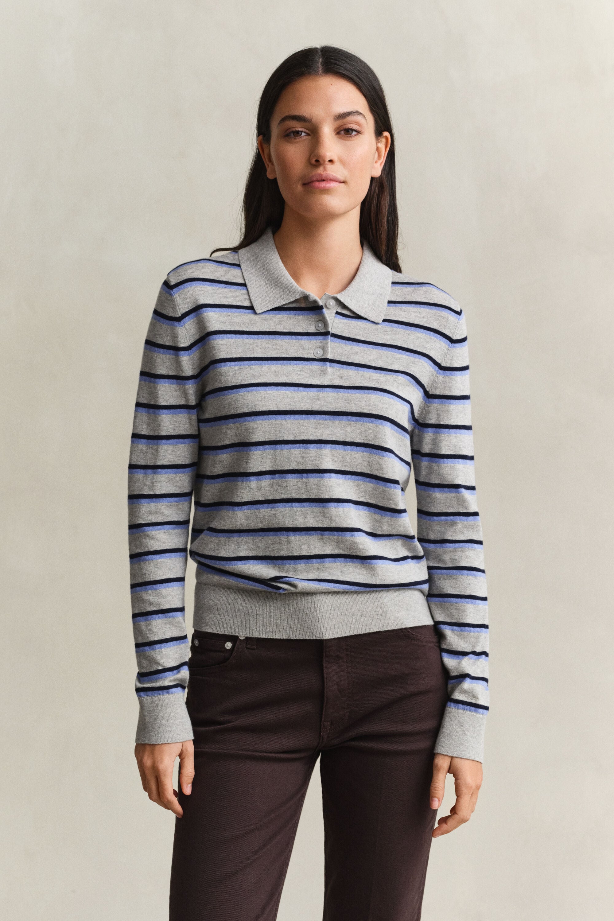 Camisola de malha fina às riscas