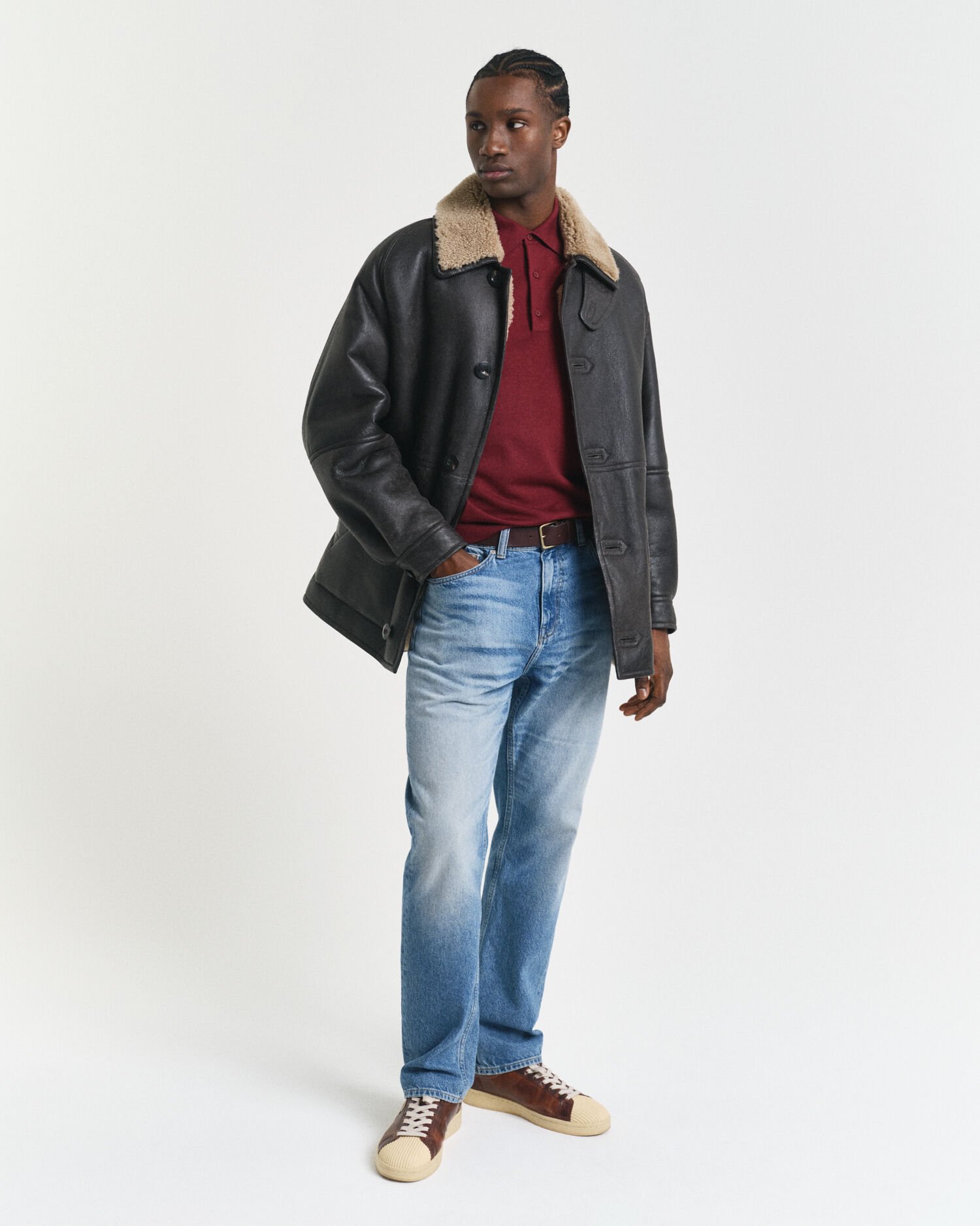 Camisola de malha estilo polo em lã de merino extrafina