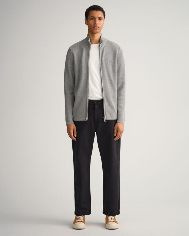 Casaco em malha canelada com fecho Texture