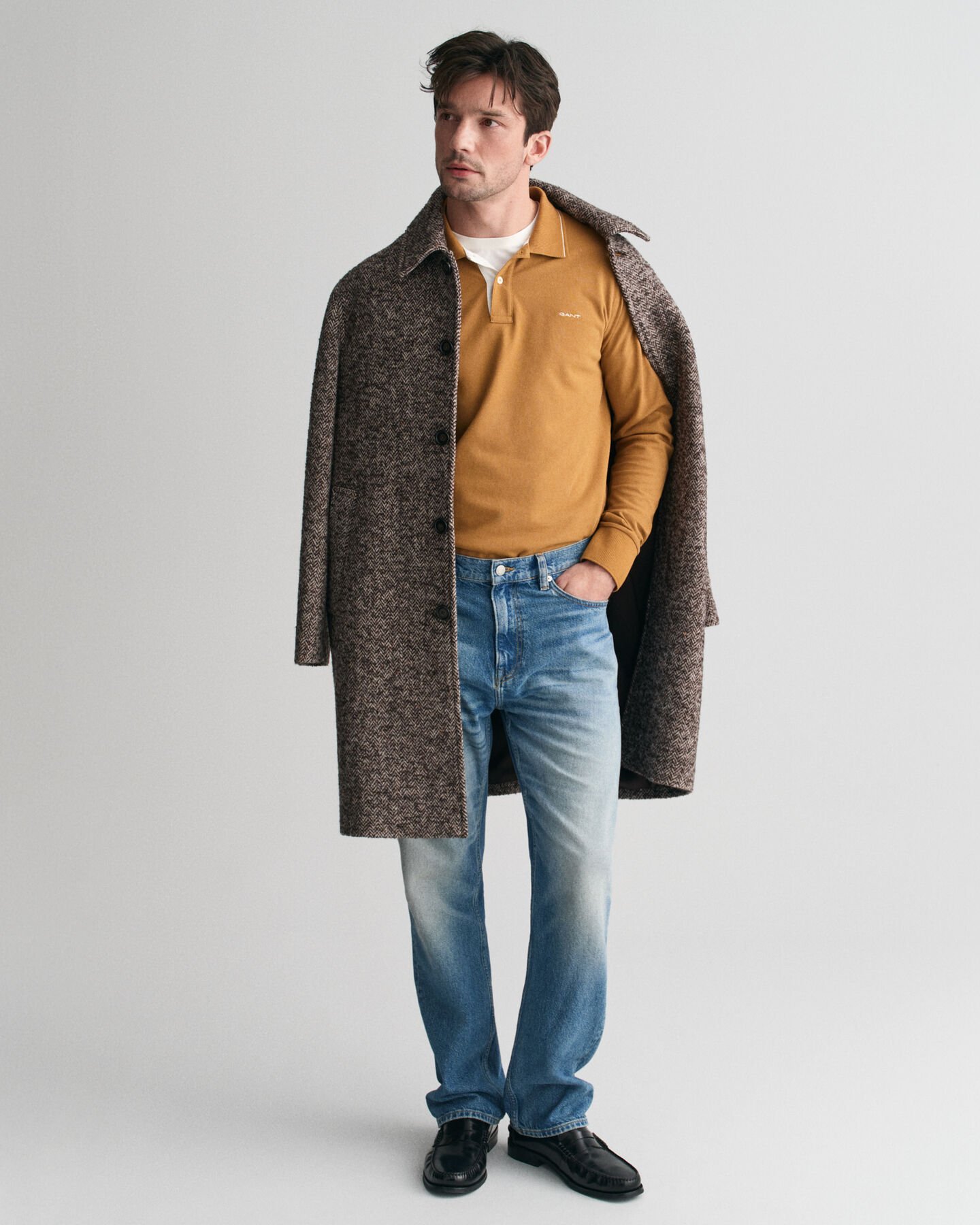 Polo de mangas compridas com colarinho texturizado