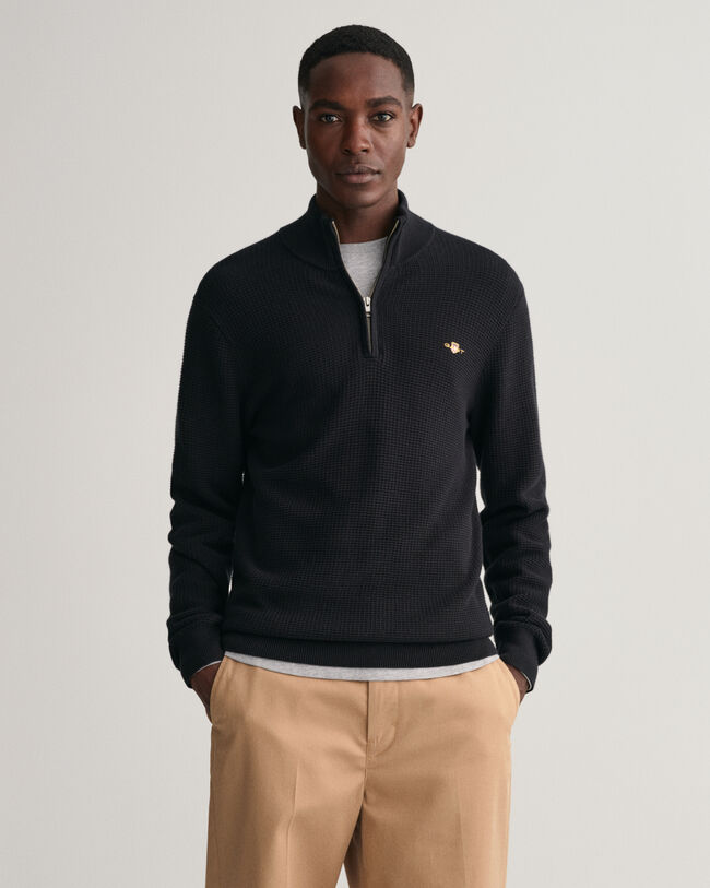 Sweatshirt com meio fecho em algod&atilde;o Textured