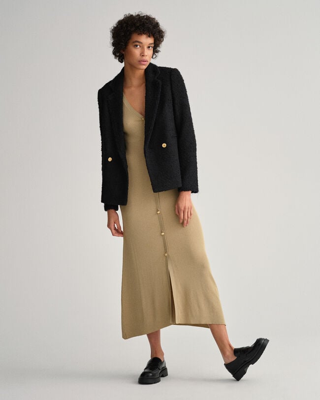 Vestido estilo casaco de malha canelada