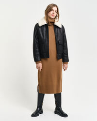 Vestido com gola alta Herringbone Detail