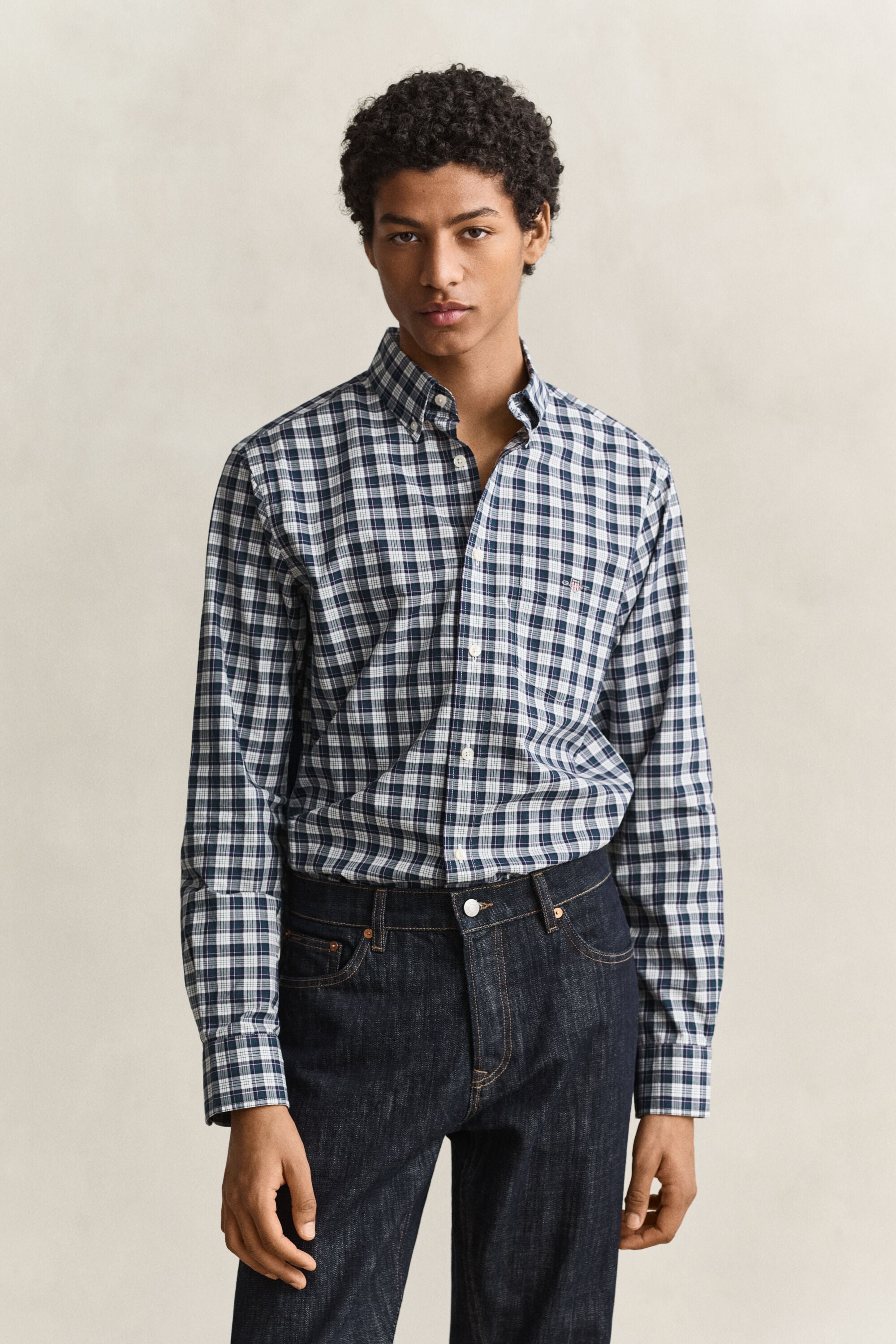 Camisa de popelina com padrão de xadrez