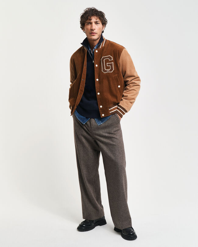 Camisola de malha com meio fecho em algod&atilde;o texturizado