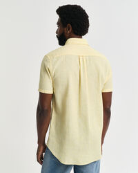 Camisa de manga curta em linho e algod&atilde;o regular fit