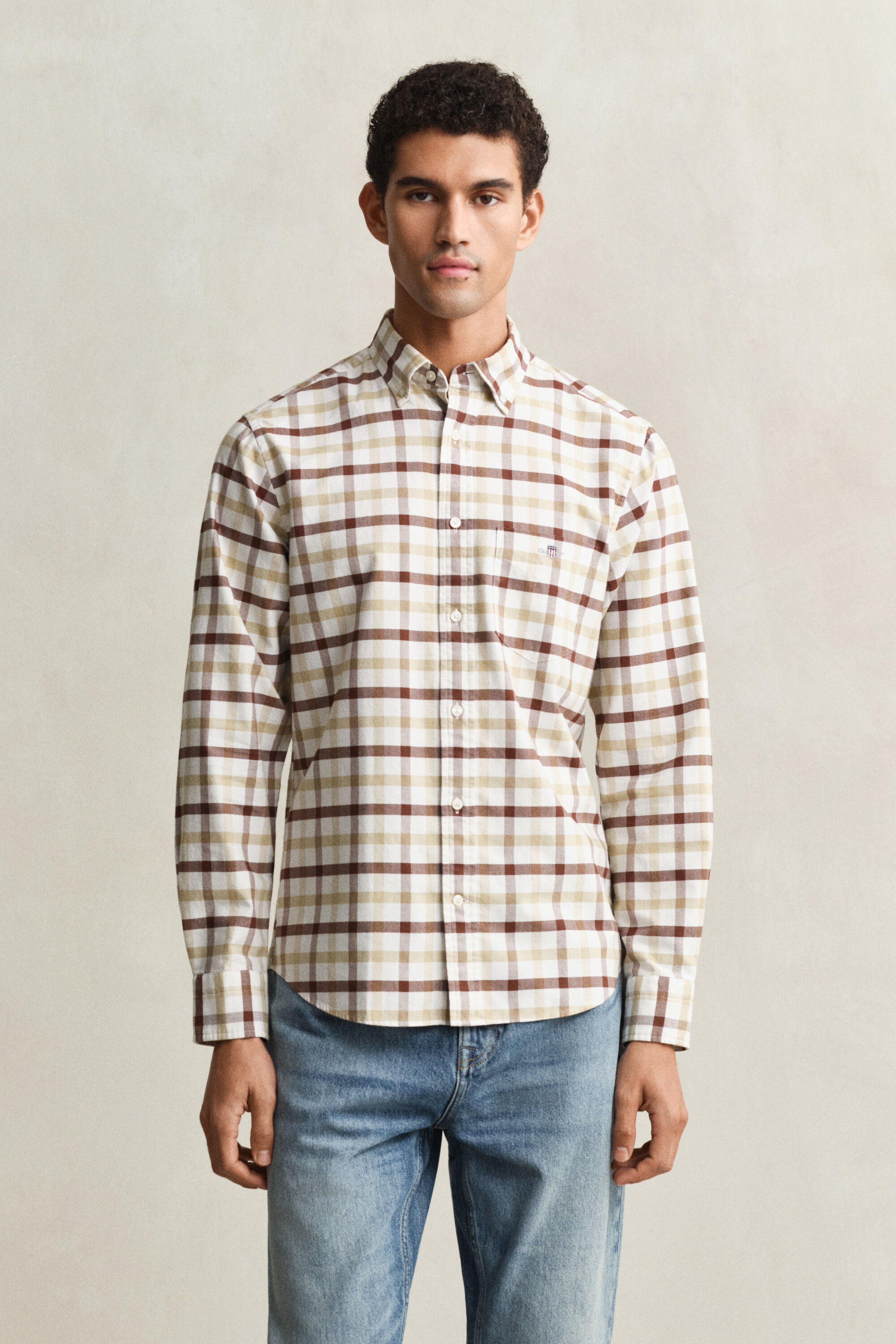 Camisa Oxford com padrão de xadrez corte normal