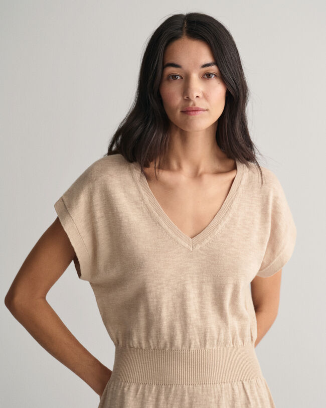 Vestido em mistura de linho