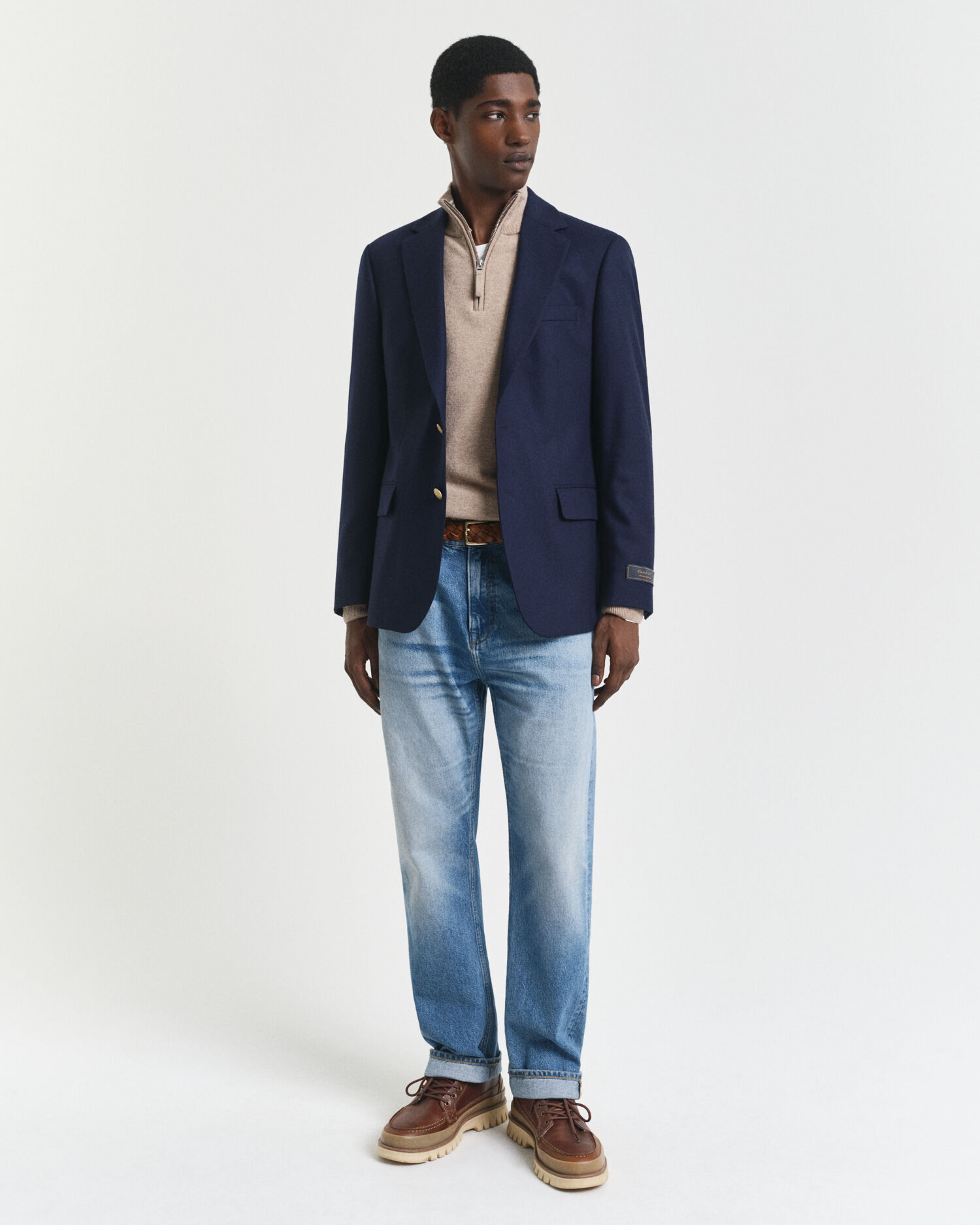 Camisola de malha com meio fecho em lã extrafina