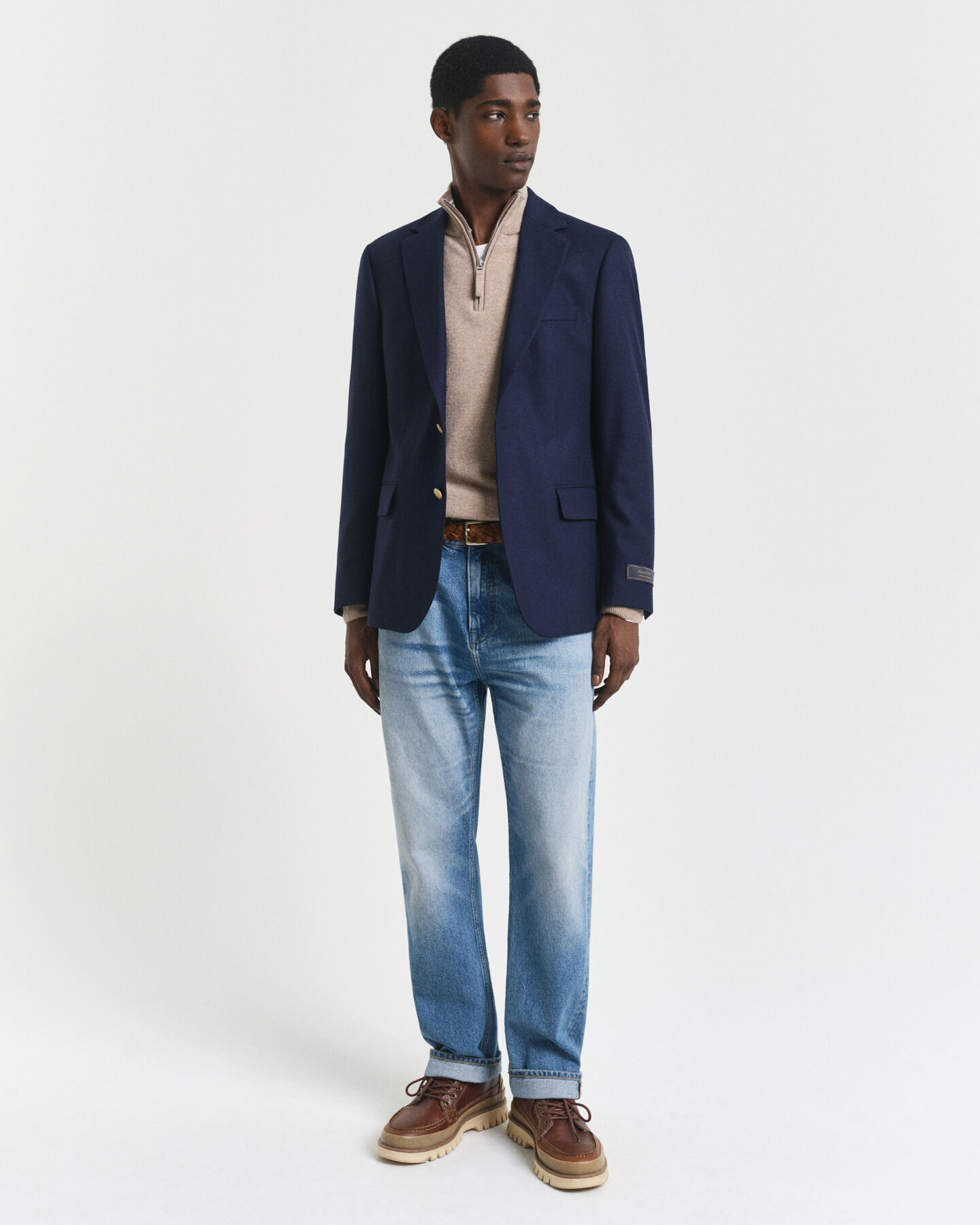 Camisola de malha com meio fecho em lã extrafina