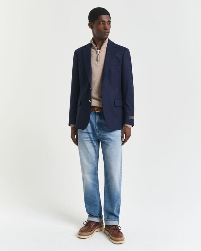 Camisola de malha com meio fecho em lã extrafina