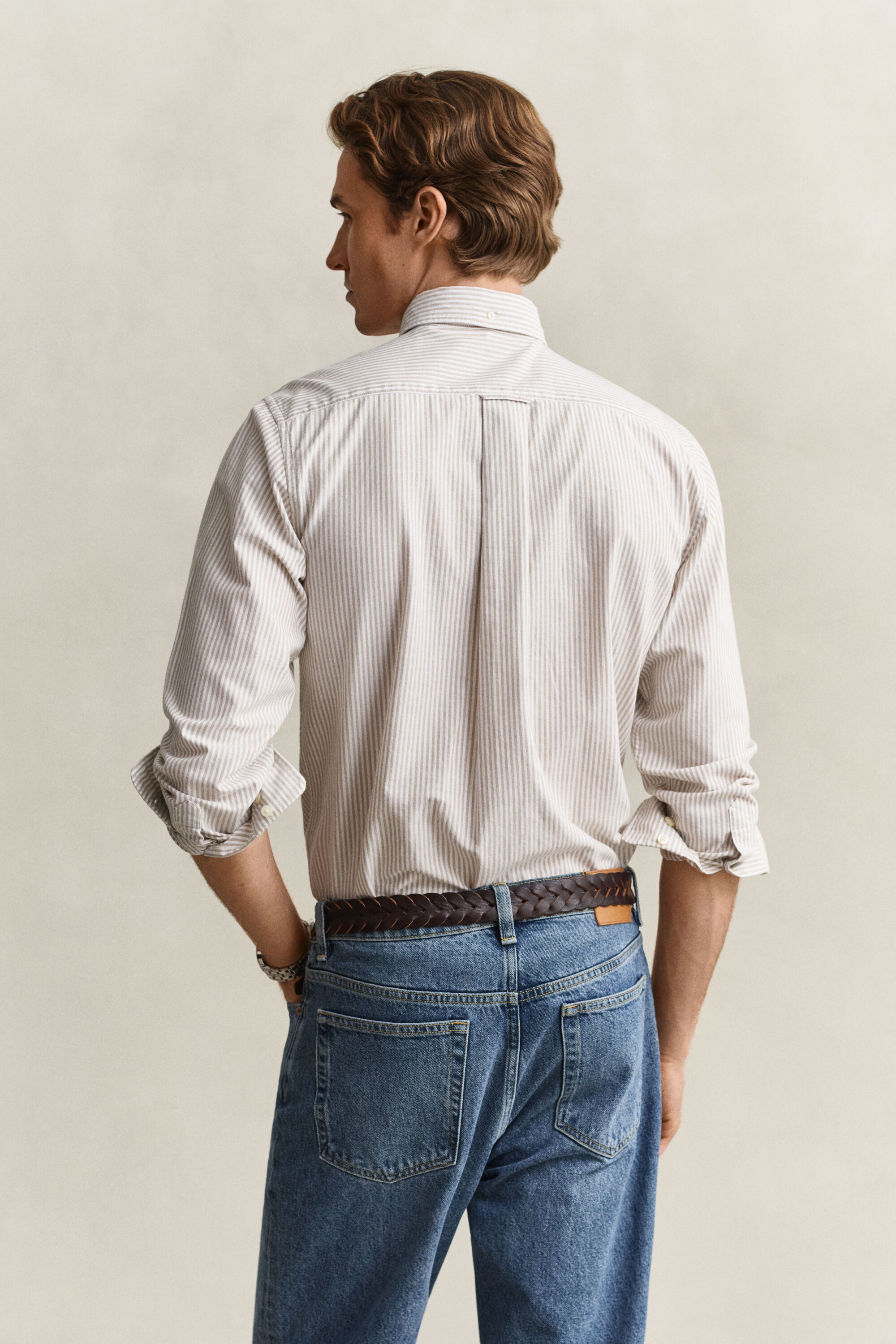 Camisa Oxford às riscas finas Classic