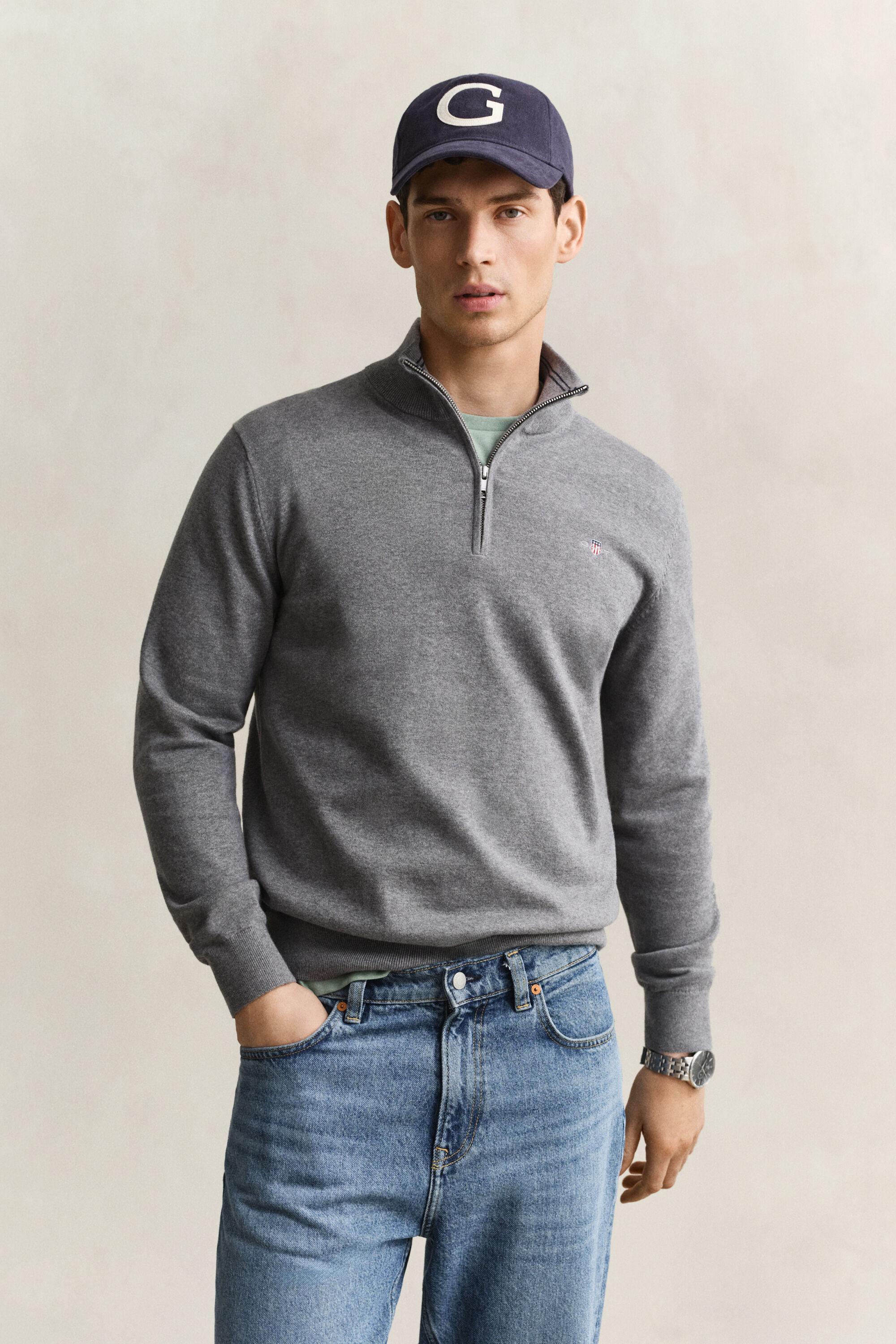 Sweatshirt com meio fecho em algodão clássico