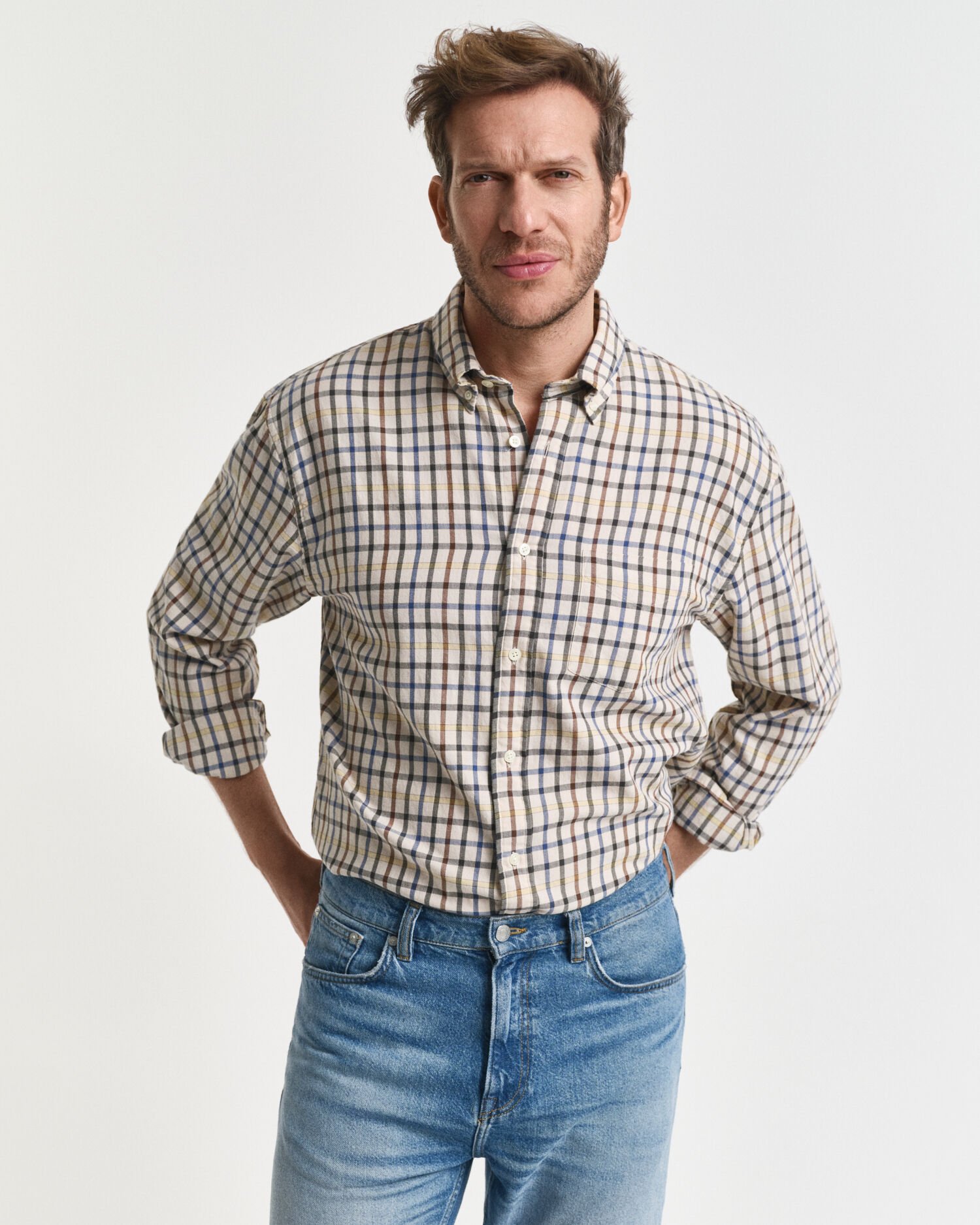 Camisa de sarja com padrão axadrezado relaxed fit