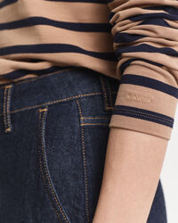 Polo de manga comprida em algodão piqué com riscas de marinheiro