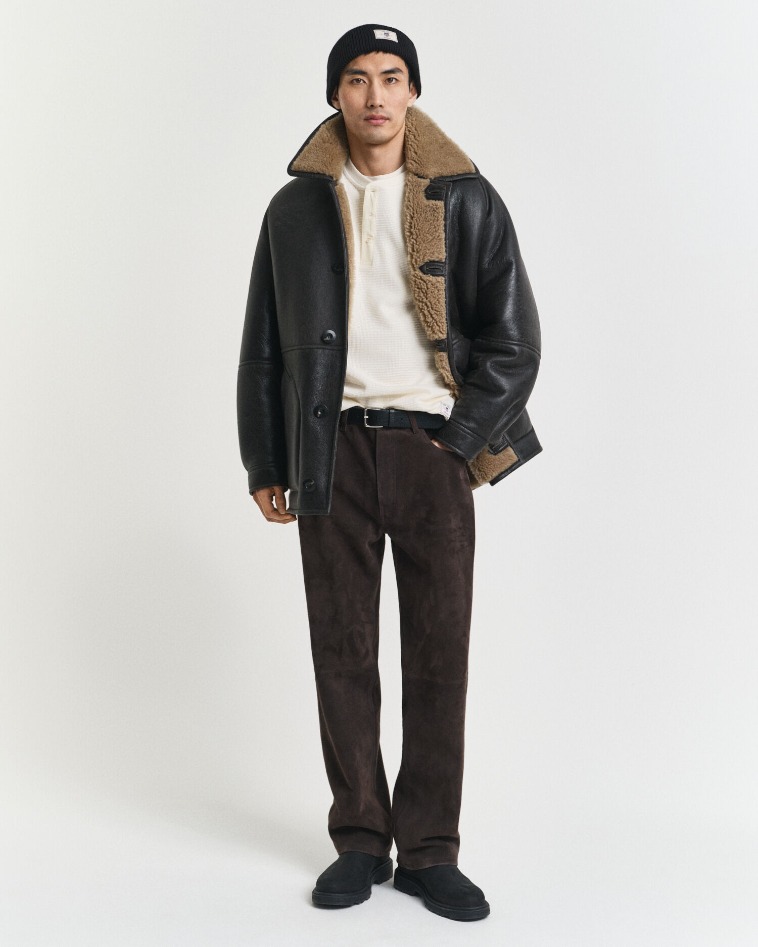 Camisola Henley de manga comprida com textura Waffle