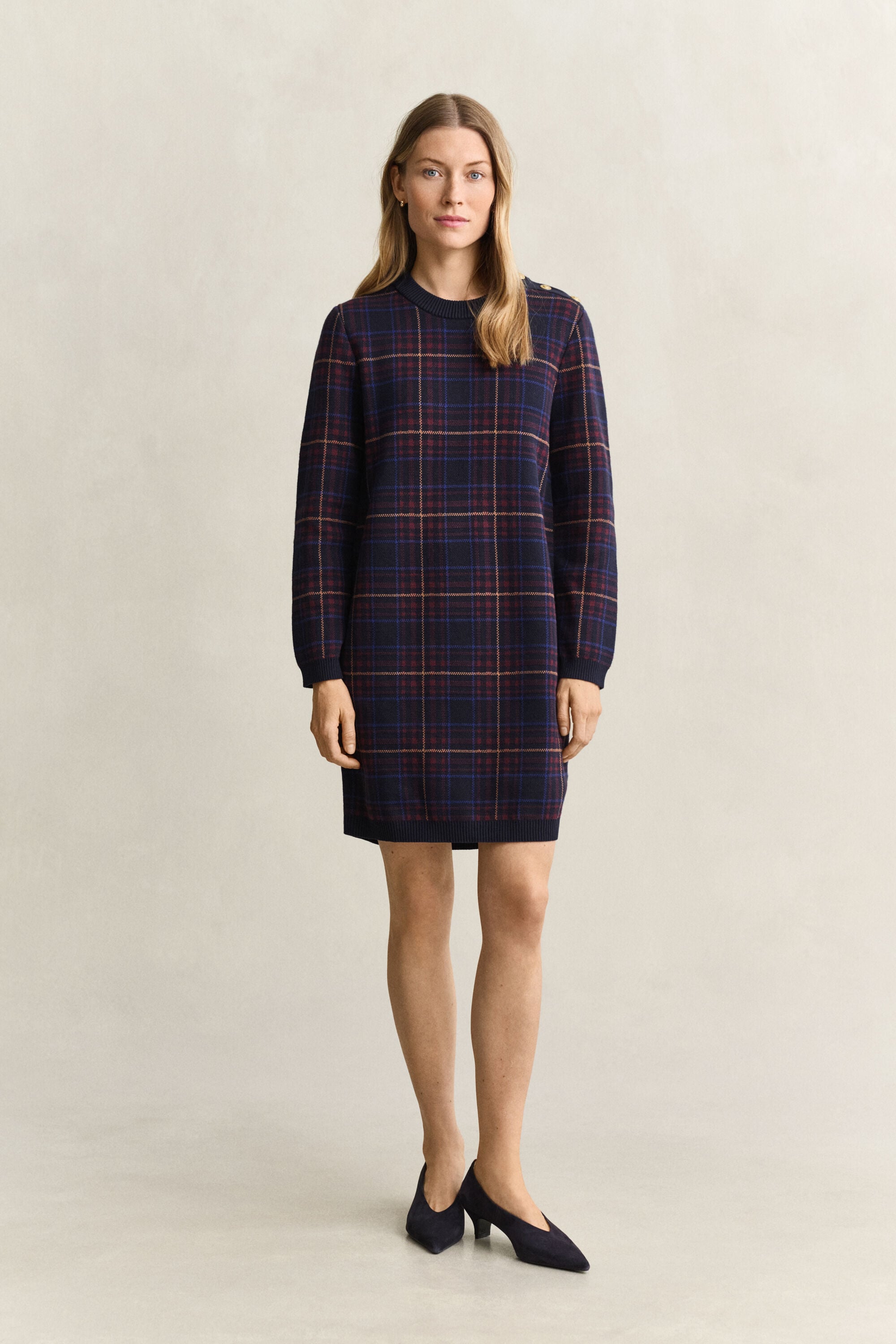 Vestido de malha com padrão de xadrez