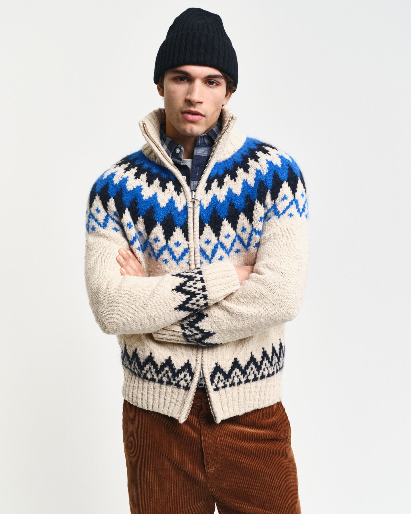 Casaco de malha com fecho de correr Jacquard