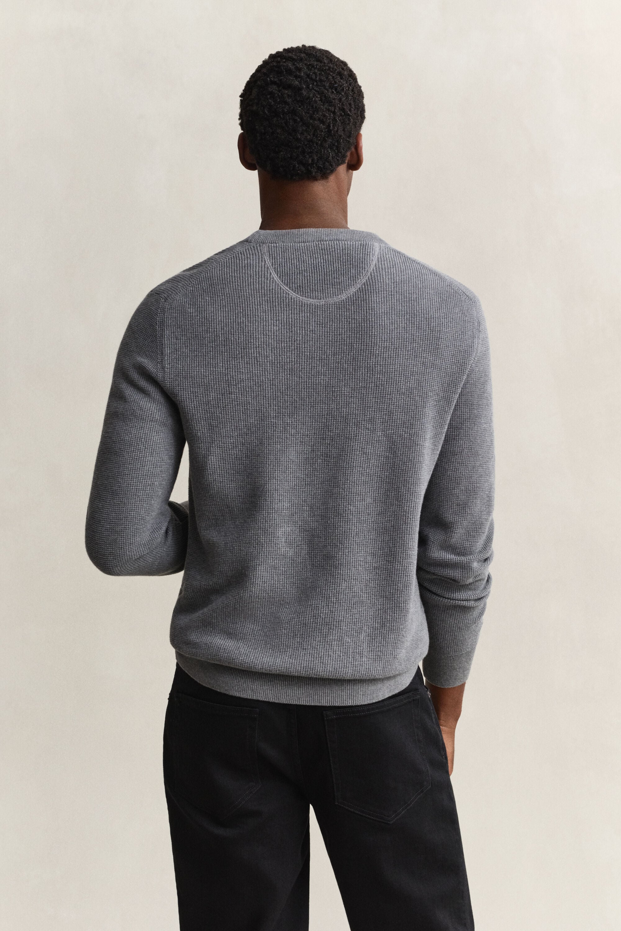 Camisola de malha com decote redondo em algodão texturizado