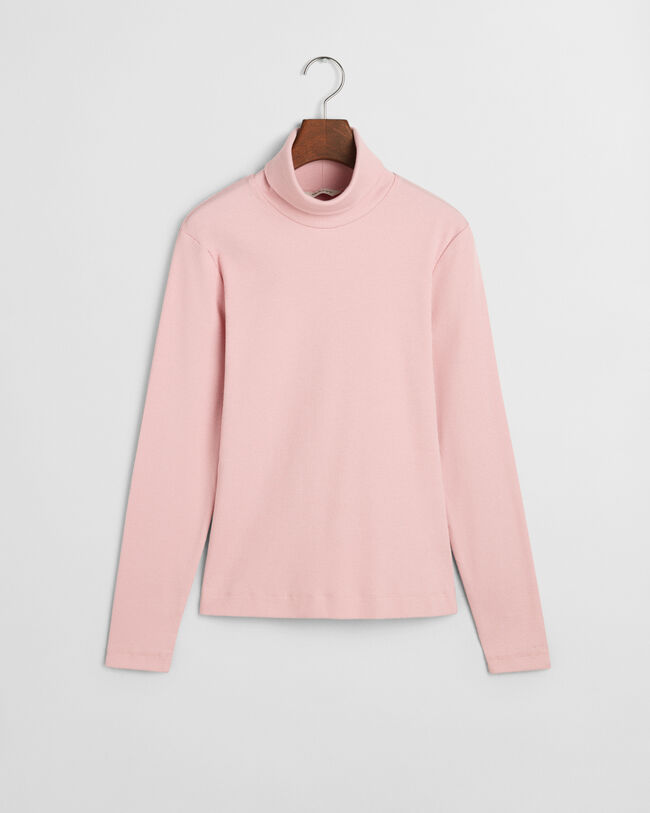 Camisola de manga comprida canelada com gola alta