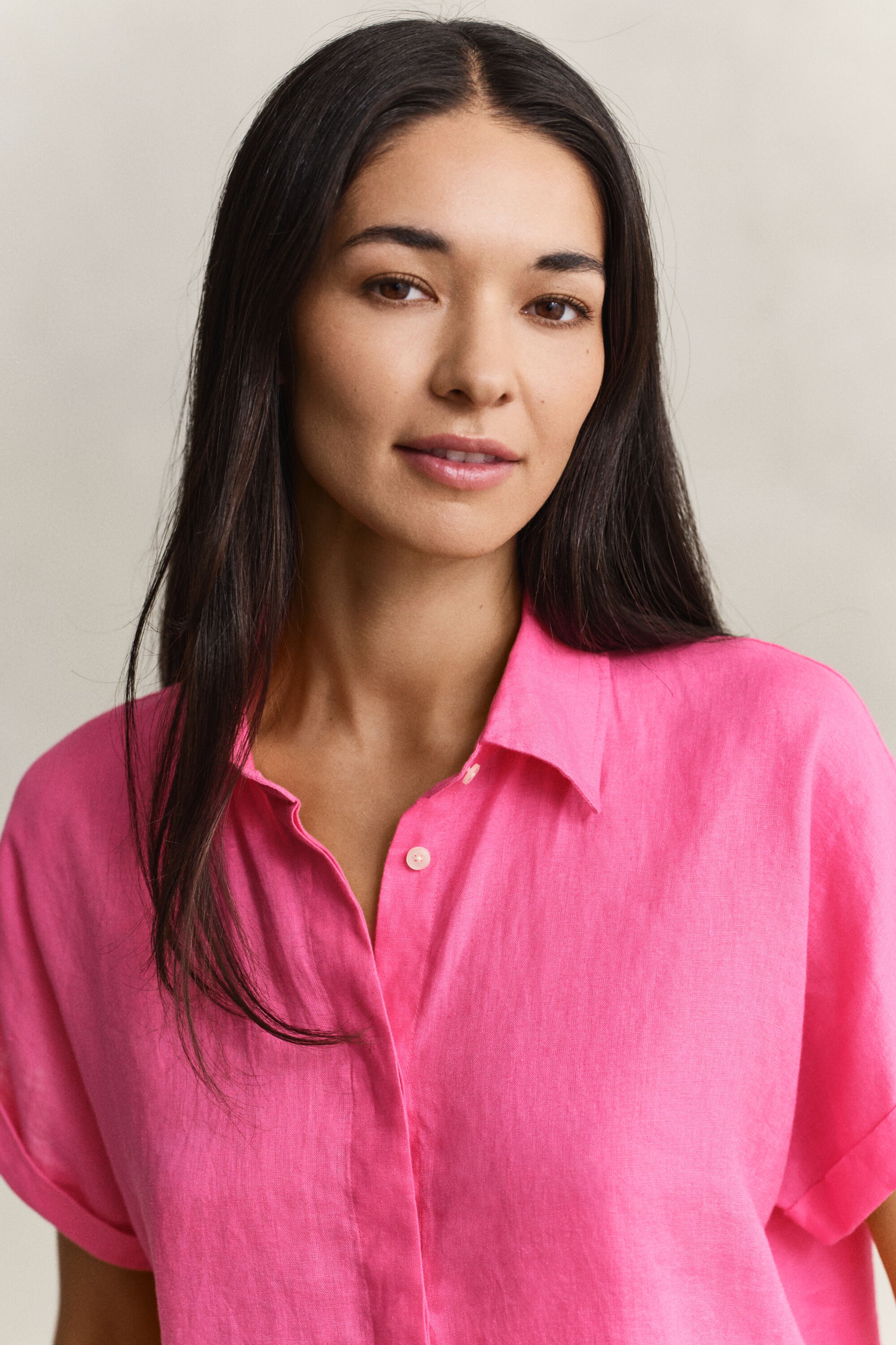 Camisa de manga curta em linho