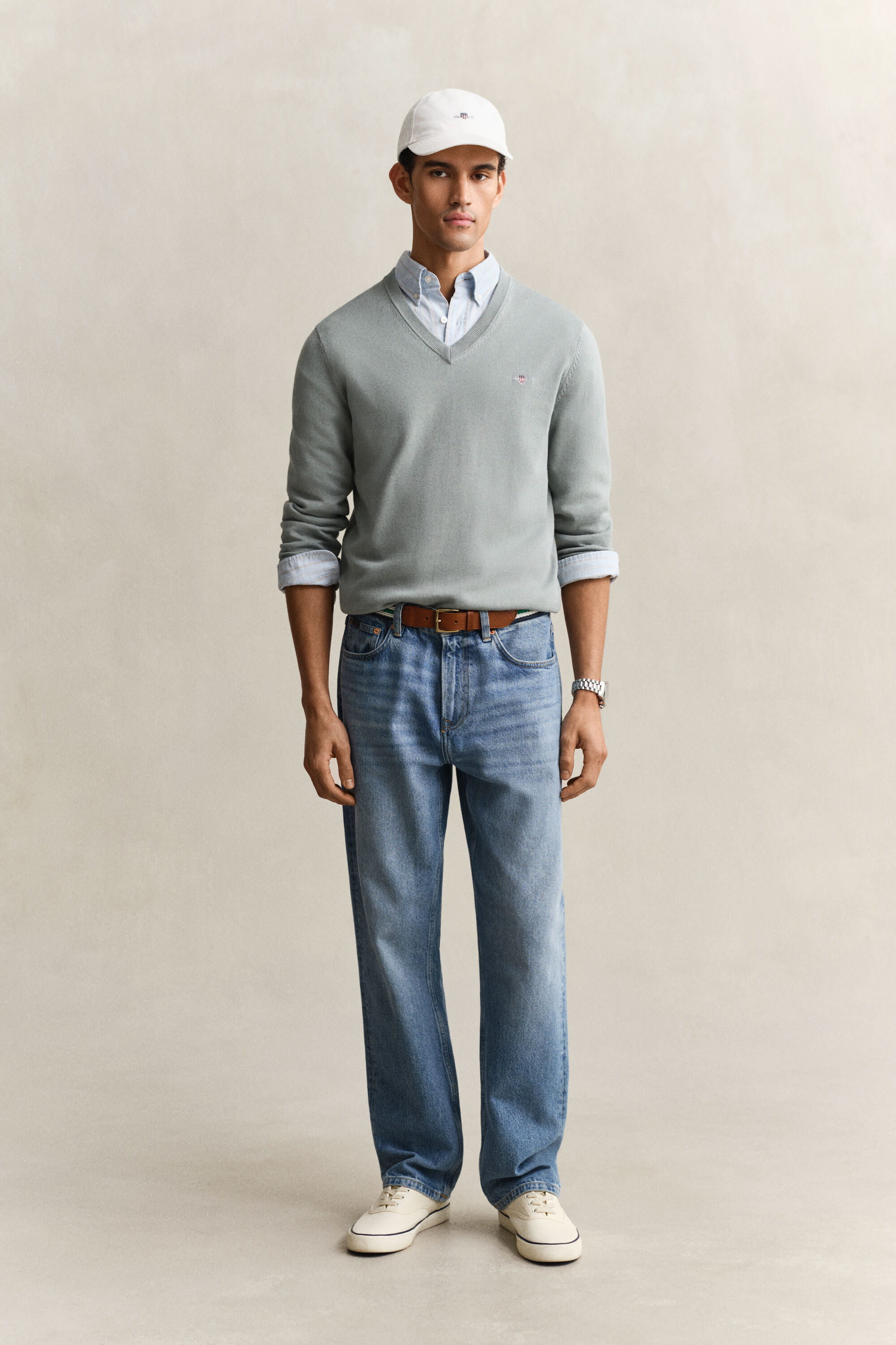 Pulover com decote em V em algodão clássico