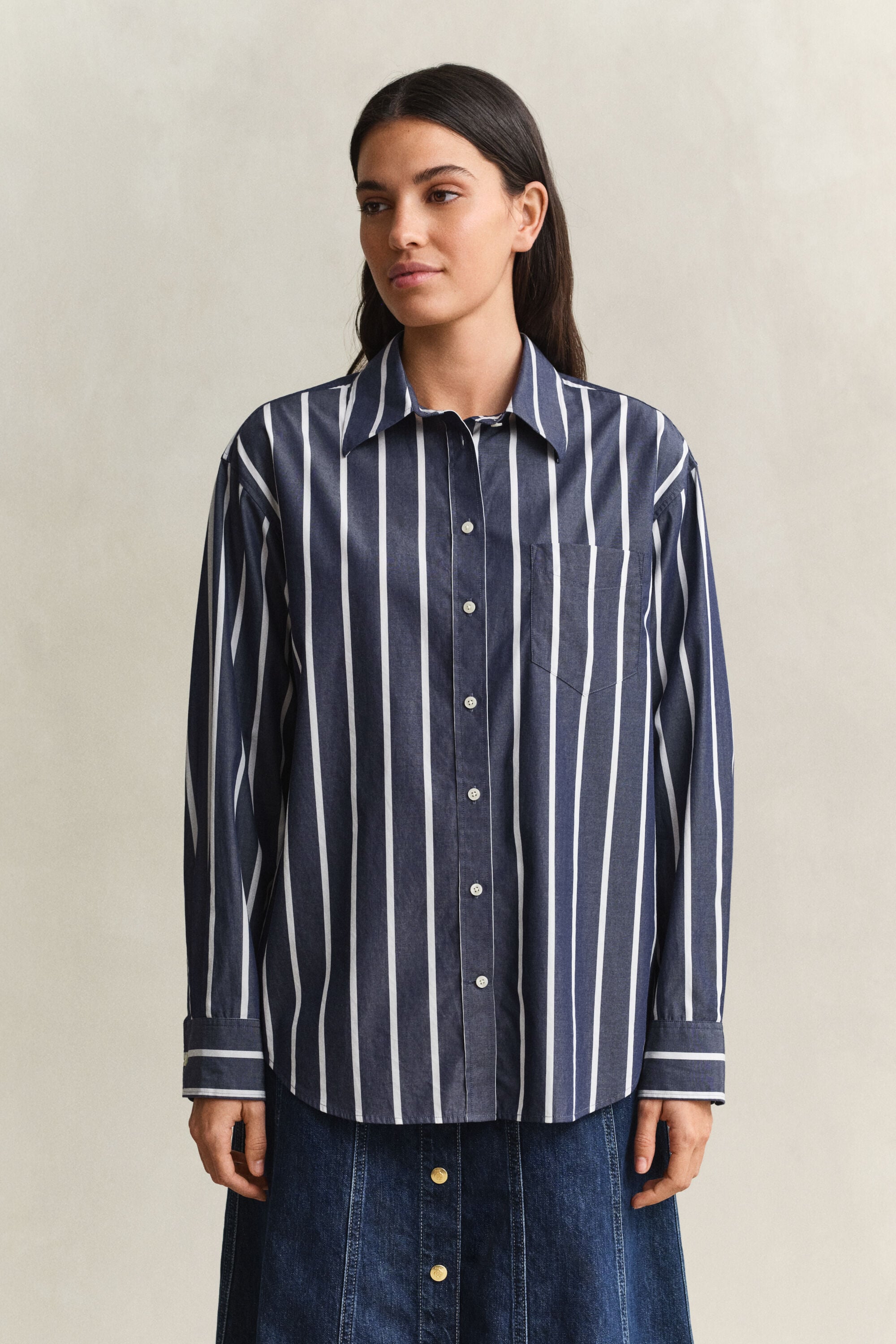 Camisa em popelina às riscas Classic relaxed fit
