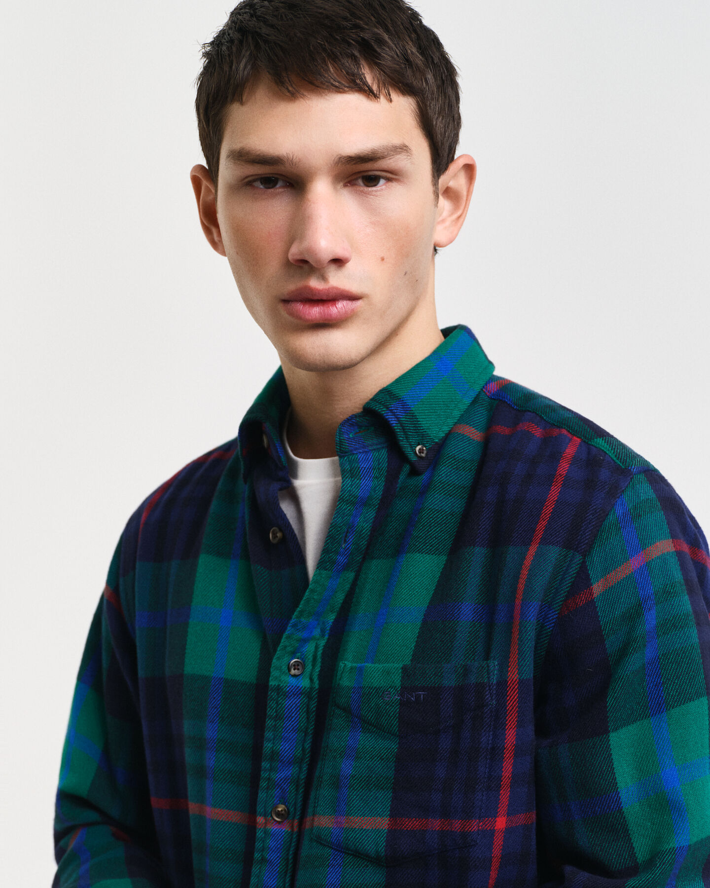 Camisa de sarja com padr&atilde;o de xadrez regular fit